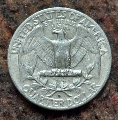 США 25 центов 1964 года, D. AU.  Квотер. Джон Дэвид Вашингтон. Серебро! Сторгуй за свою цену, предложи обмен!