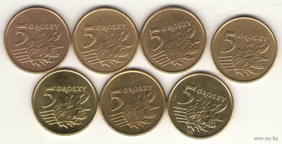 5 грошей 1999,  2003, 2005, 2007, 2008, 2009 г. Y#278