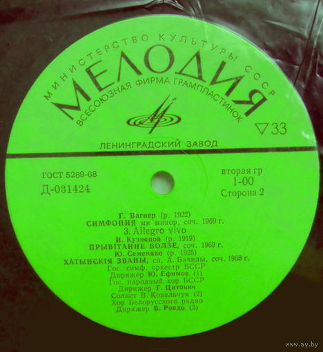 Г. Вагнер / И. Кузнецов / Ю. Семеняко - Гос. Симф. Оркестр БССР, LP 1971