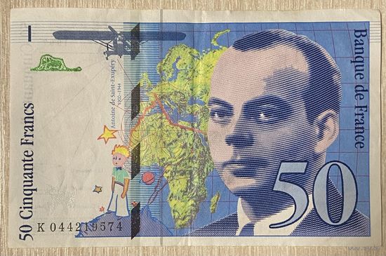 Банкнота 50 франков 1997 год Франция Антуан де Сент-Экзюпери