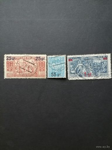 Польша 1934 Марки Mi.278,Mi.282-Mi.283 с надпечаткой нового номинала (гашение, одна с клеем две без клея, есть наклейки) Mi.291-293 каталог 8.50 евро
