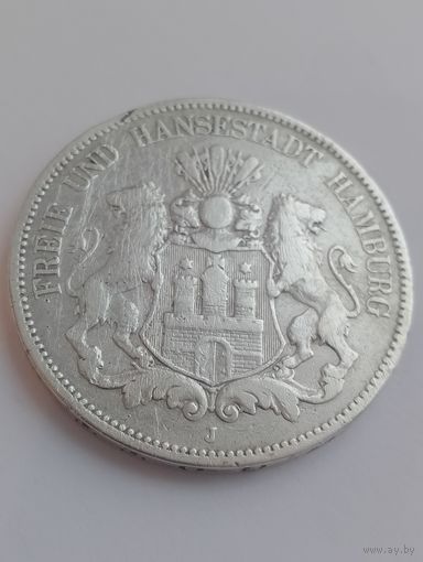 Германская империя (Гамбург) 5 марок 1876, серебро.