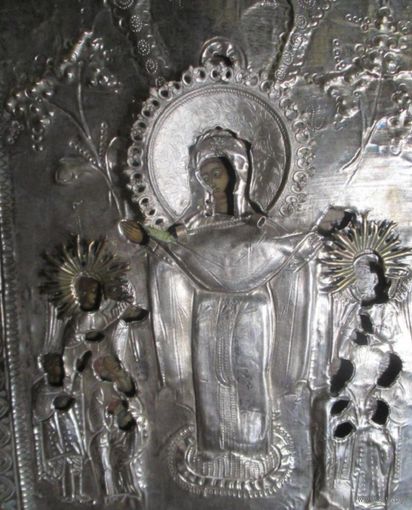 Икона Божией Матери Скорбящая, оклад Серебро, кованный, красивый! Аналой!