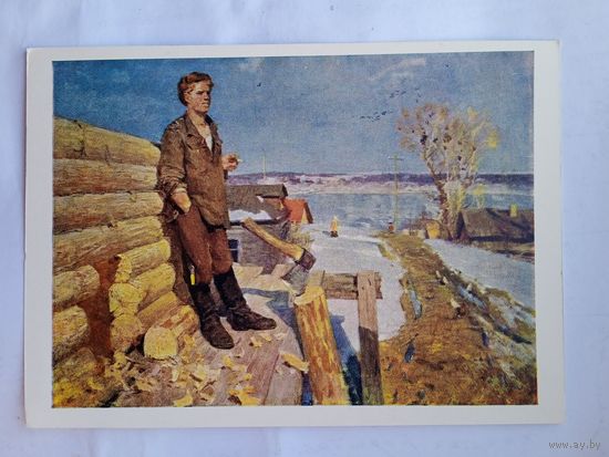 1960. соцреализм. Анохин. Весна идет (Деревня строится)
