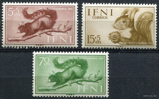 Испанское Ифни 1955 *  Фауна Белки, серия 3 марки, след наклейки