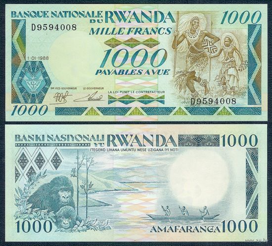 Руанда 1000 франков 1988 год, UNC