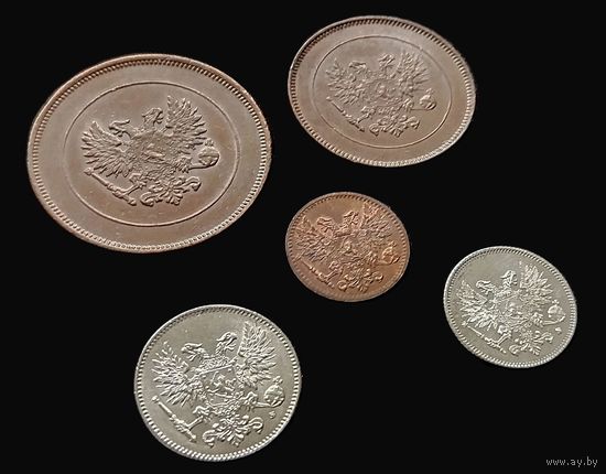 БЕЗ ПОВТОРОВ 5 МОНЕТ 1917 ГОДА СЕРЕБРО, МЕДЬ, ОРЁЛ БЕЗ КОРОН