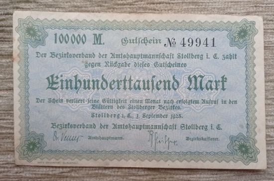 Werty71 Германия 100000 марок 1923 банкнота Гроссгельд Штольберг Столберг