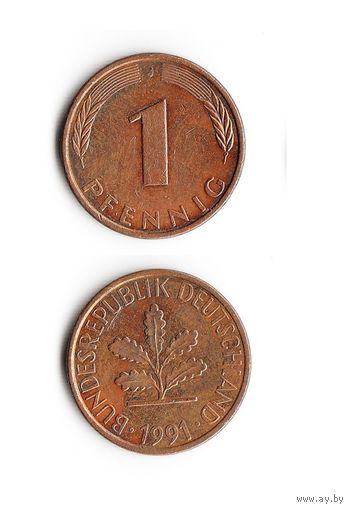 1 пфенниг Германия 1991 года(J)