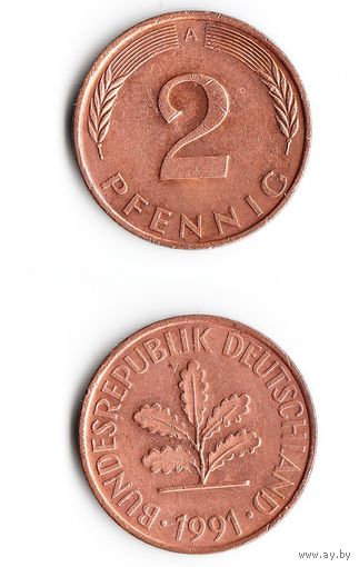 2 пфеннига Германия 1991 года(A)