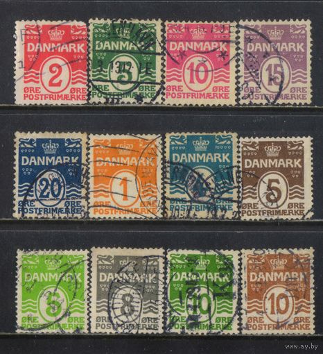 Дания 1905-30 Вып Корона Номинал с треугольниками ВЗ 1,2 Стандарт #43B,46,63-5,77,80,118-20,182,184
