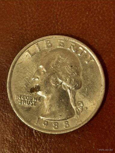 США 1 квотер 25 центов 1/4 доллара, 1988 P.