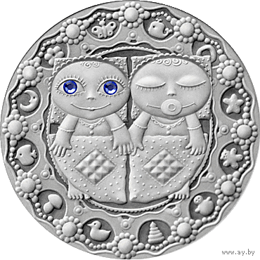 ТОРГИ. Серебро. Блізняты. 2009 (Gemini. 2009), Близнецы. 2009 . Серебро , 20 рублей . Знаки Зодиака . Гороскоп. Гараскоп .
