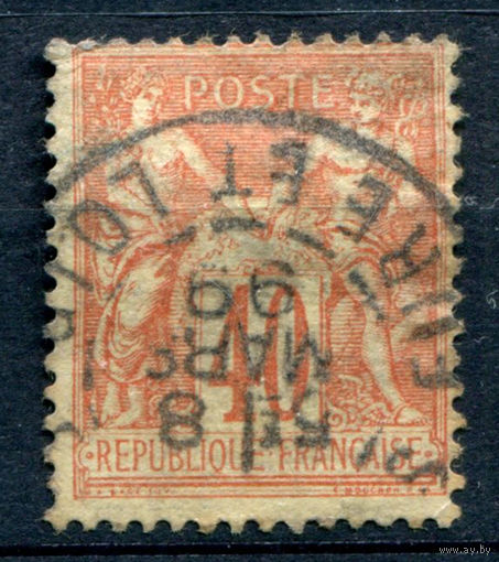 Франция (Республика) - 1876/81г. - аллегория, тип II, 40 с - 1 марка - гашёная [Mi 65 II]. #1-Fr-23-B-1