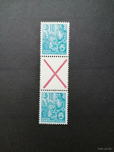 ГДР 1955 Сцепка вертикальная из марок стандарта "Пятилетка" (чистая**) Mi.SZ 3 453x+Z+453x каталог 8.00 евро