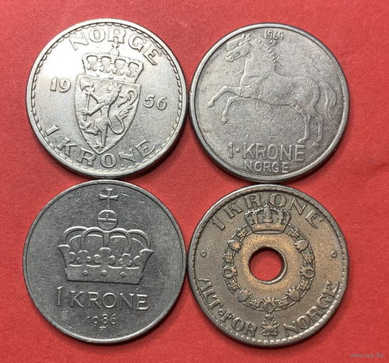 Норвегия 4 разные монеты по 1 кроне