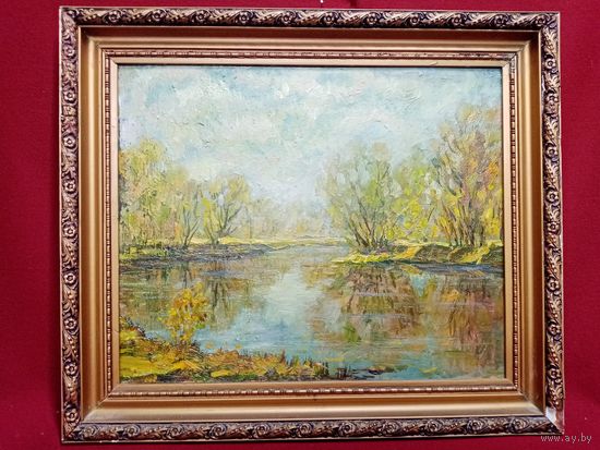 С рубля без мц. картина Королев В.И. "На Свислочи", минск, 49х44см. фанера, масло