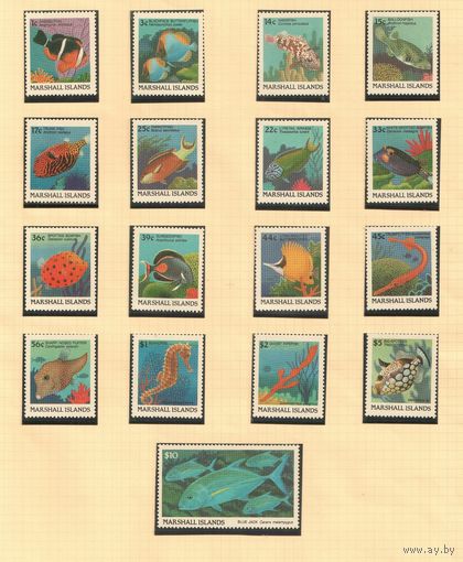 Маршалловы  острова-1988-1989 (Мих.150-161,172-175,208) , ** , Морская фауна, Рыбы  (полная серия)