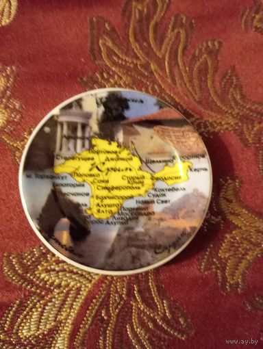Декоративная тарелка D=35мм с изображением карты Крыма и названий городов