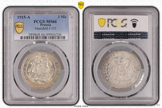 3 марки 1915 год 100 лет присоединению Мансфельда. Крайне редкие! Изумительное коллекционное состояние. Грейд PCGS MS66