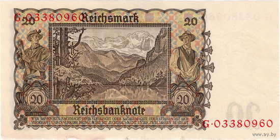 Германия, 20 марок, 1939 г., цветок эдельвейса (см. описание)