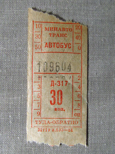 025 Билет на автобус Междугородний СССР БССР 1981