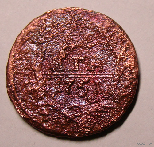 Денга  1751 (на аверсе год чеканки , гурт  не сетчатый)