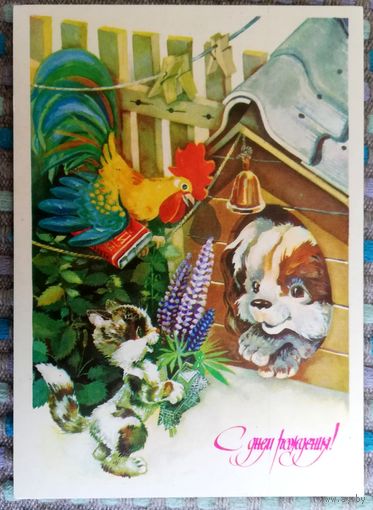 Открытка "С днем рождения", чистая, худ. Ю. Ясюкевич, 1985 г.