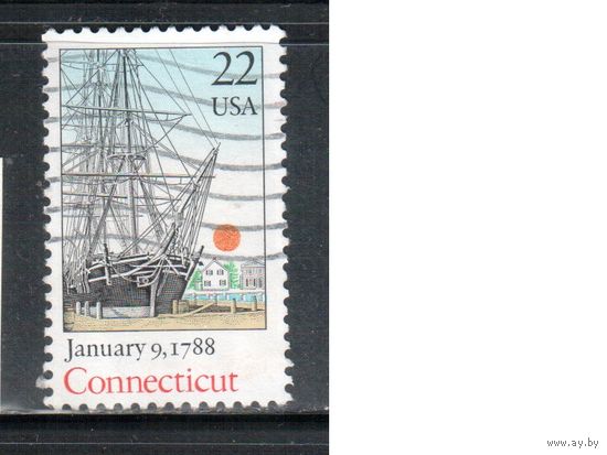 США-1988, (Мих.1961), гаш.,  Штат Коннектикут, Флот, Парусник (одиночка)