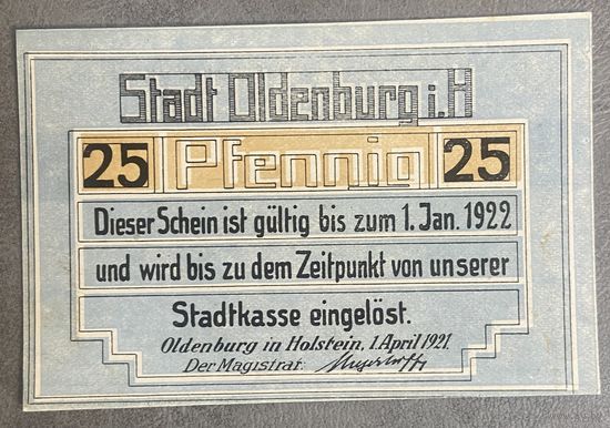 Нотгельд Ольденбур 25 пфеннигов 1922 год. Веймарская республика