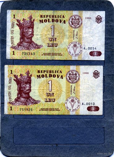 Банкноты. МОЛДОВА, 1 лей 1998,  2 шт по 2,5 за шт