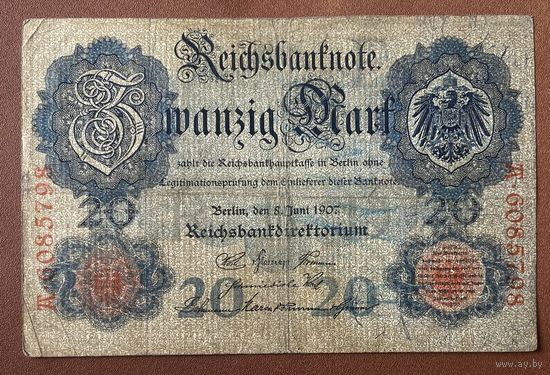 Банкнота 20 марок 1907 год. Германская империя.