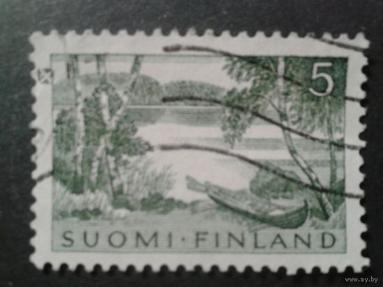 Финляндия 1961 стандарт, пейзаж с лодкой