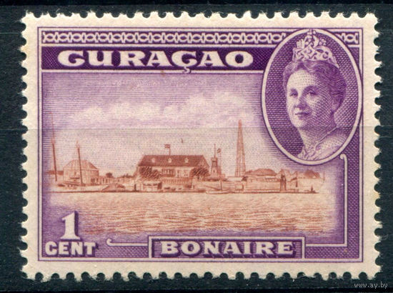 Нидерландские колонии - Кюрасао - 1943г. - ландшафты, достопримечательности, королева Вильгельмина, 1 с - 1 марка - MLH, есть жёлтое пятнышко на зубчике перфорации [Mi 198]. #3-WB-85-A-1