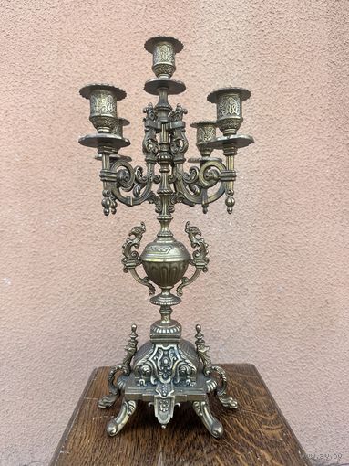 Роскошный старинный канделябр, бронза, 19 век, очень красивое литье, Европа, много лотов с рубля