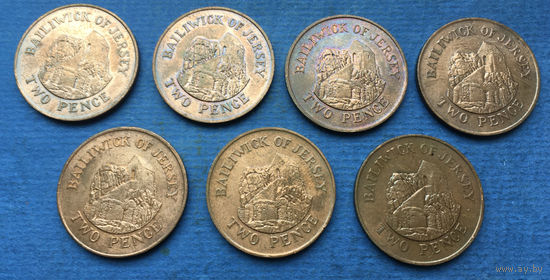 Джерси 2 пенса 1983, 1984, 1985, 1986, 1987, 1988, 1990