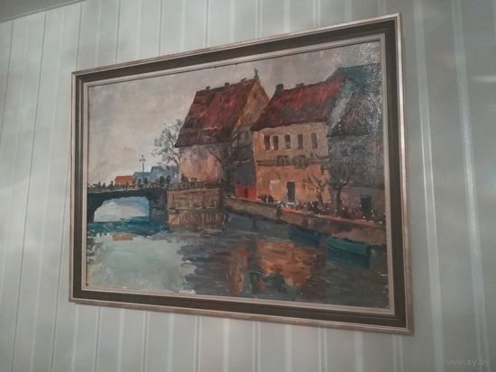 Картина маслом.Довгялло Михаил Хрисанфович 1908-1978г К/м  "Немига"1948г (50-70см) Член С/Х БССР