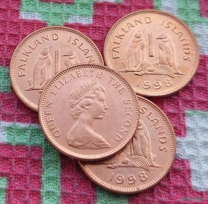 Фолклендские острова 1 пенни 1998 года. UNC. Пингвины. Королева Елизавета II.