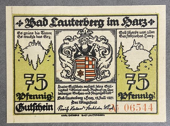 Нотгельд Бад-Лаутерберг 75 пфеннигов 1921 год. Веймарская республика