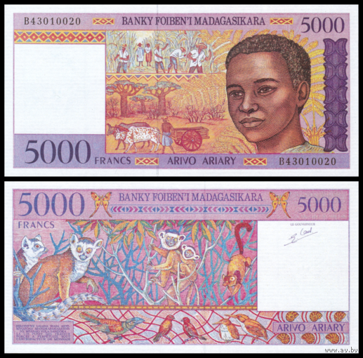 [КОПИЯ] Мадагаскар 5000 франков 1995 водяной знак.
