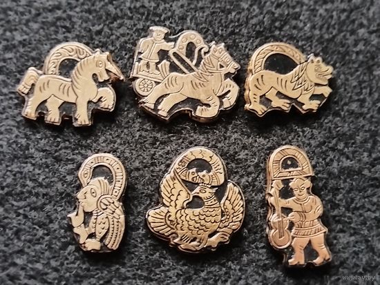 Ямщик, лев, чудище, музыкант, единорог. Сборный лот. Цена за один значок. (Ch-R)