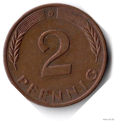 Германия. 2 пфеннига. 1977 D