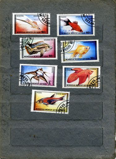 МОНГОЛИЯ, 1987  РЫБЫ,   серия  7м   гашен