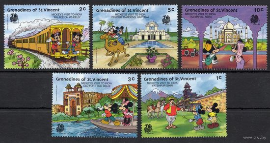 Гренадины Сент-Винсент 1989. Мультфильмы. Микки Маус Дисней Mi 616-620 (5 марок из серии 8 марок)