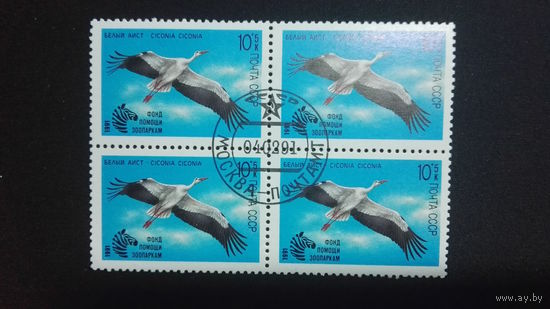 1991 СССР. Фонд помощи зоопаркам. Квартблок.  Полная серия