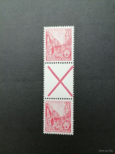 ГДР 1955 Сцепка вертикальная из марок стандарта "Пятилетка" (чистая**) Mi.SZ 4 455x+Z+455x каталог 14.00 евро