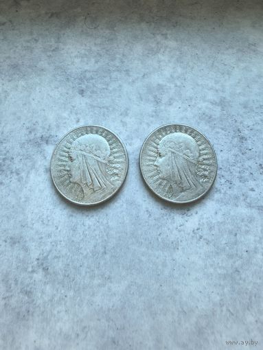 2 шт 10 злот 1932 Полония Хорошие