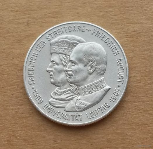 Саксония/Германская империя, 2 марки 1909 г., серебро 0.900, 500 лет Лейпцигскому университету