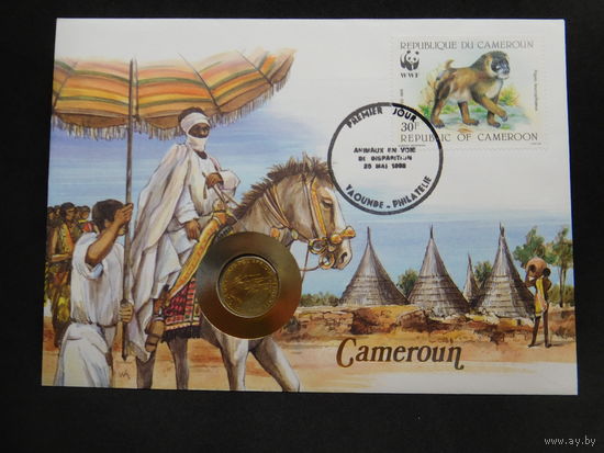 Центральная Африка Камерун 5 франков 1985 г  конверт первого дня КПД