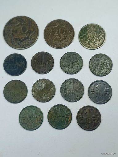 Монеты Речи Посполитой, без повторов. 1 грош и др. С рубля, без м.ц. См. др. мои лоты